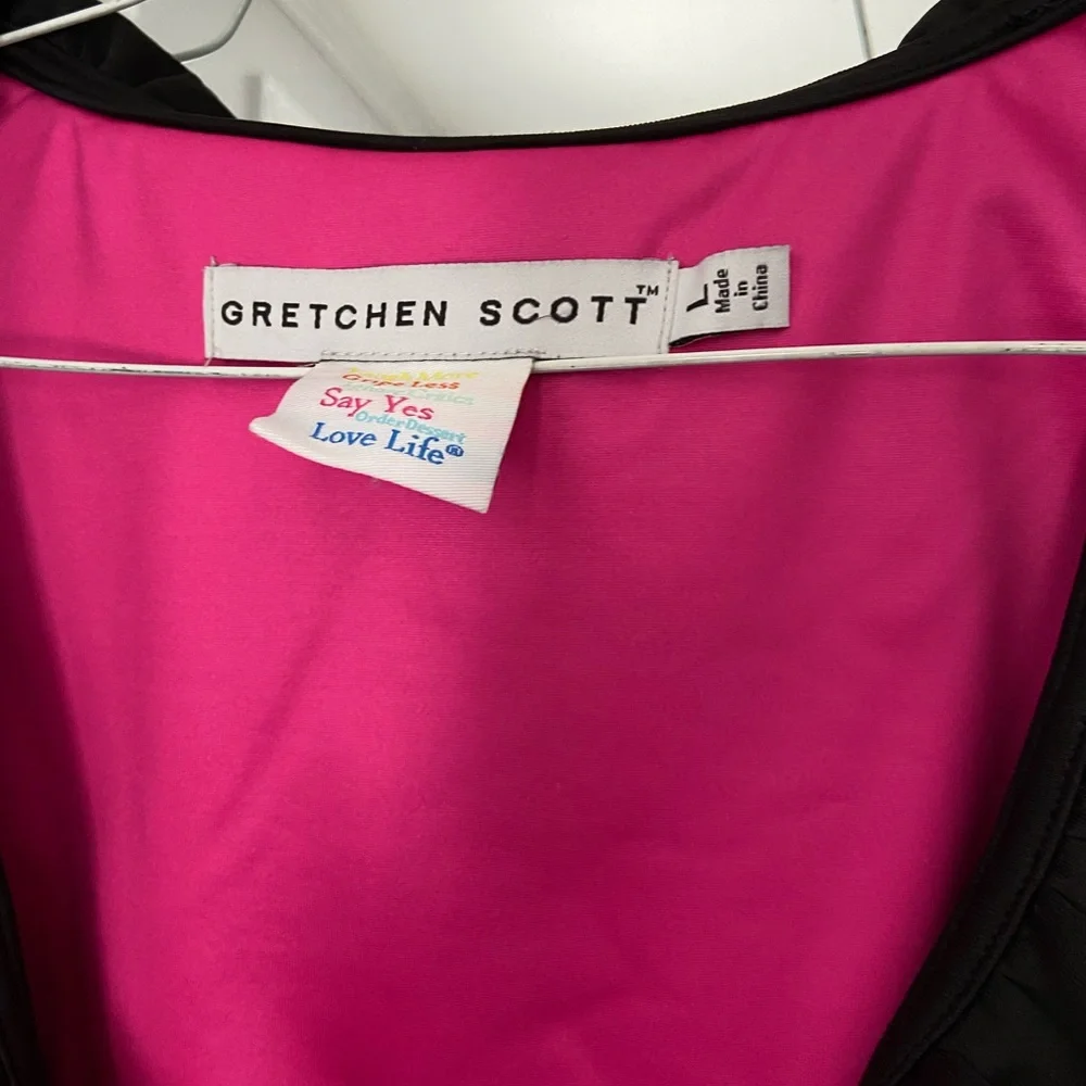 Gretchen Scott Designs Black Midi Dress with Hot Pink Lining size Large - Picture 2 of 3